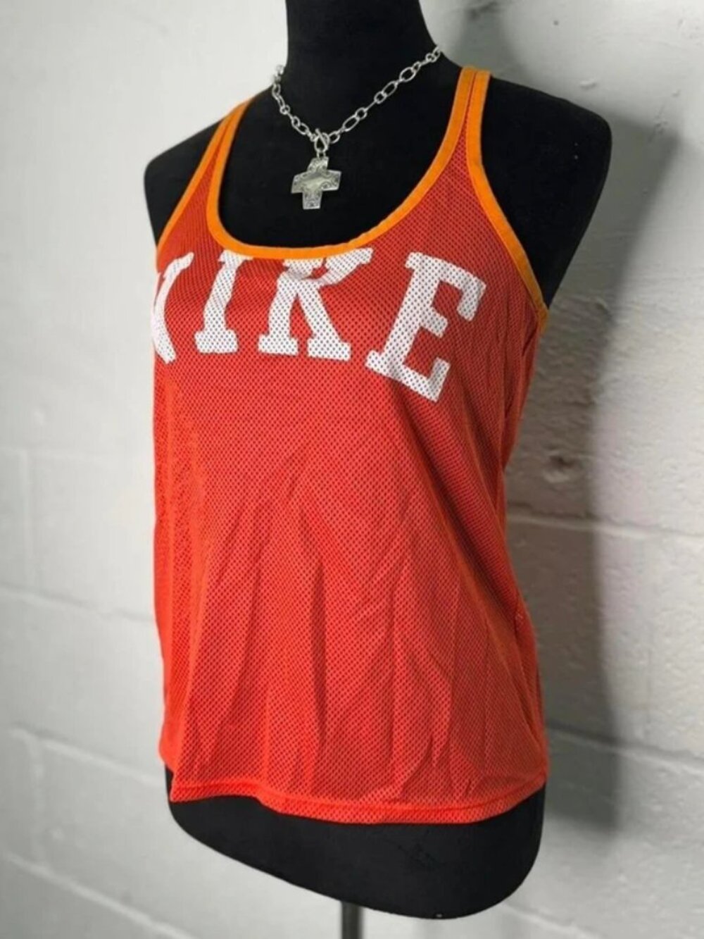 Y2K Nike Orange Mesh Jersey Racer-back Tank Top -Size medium! - Picture 2 of 5